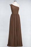 Affordable Chiffon One-Shoulder Ruffle Bridesmaid Dress with Beadings