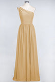 Affordable Chiffon One-Shoulder Ruffle Bridesmaid Dress with Beadings