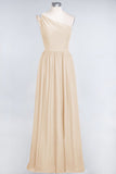 Affordable Chiffon One-Shoulder Ruffle Bridesmaid Dress with Beadings
