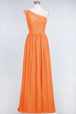 Affordable Chiffon One-Shoulder Ruffle Bridesmaid Dress with Beadings