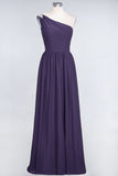 Affordable Chiffon One-Shoulder Ruffle Bridesmaid Dress with Beadings