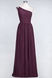Affordable Chiffon One-Shoulder Ruffle Bridesmaid Dress with Beadings