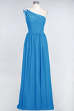 Affordable Chiffon One-Shoulder Ruffle Bridesmaid Dress with Beadings