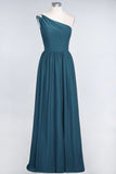 Affordable Chiffon One-Shoulder Ruffle Bridesmaid Dress with Beadings