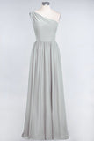 Affordable Chiffon One-Shoulder Ruffle Bridesmaid Dress with Beadings