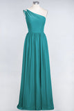 Affordable Chiffon One-Shoulder Ruffle Bridesmaid Dress with Beadings