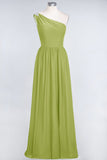 Affordable Chiffon One-Shoulder Ruffle Bridesmaid Dress with Beadings