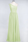 Affordable Chiffon One-Shoulder Ruffle Bridesmaid Dress with Beadings