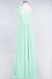 Affordable Chiffon One-Shoulder Ruffle Bridesmaid Dress with Beadings