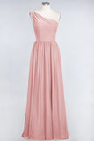 Affordable Chiffon One-Shoulder Ruffle Bridesmaid Dress with Beadings