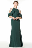 Affordable Cold-shoulder Ruffle Dark Green Bridesmaid Dresses Online