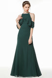 Affordable Cold-shoulder Ruffle Dark Green Bridesmaid Dresses Online