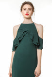 Affordable Cold-shoulder Ruffle Dark Green Bridesmaid Dresses Online