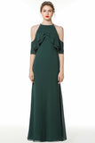 Affordable Cold-shoulder Ruffle Dark Green Bridesmaid Dresses Online