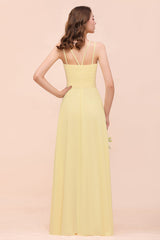 Affordable Daffodil Chiffon Sleeveless Long Bridesmaid Dress with Ruffle
