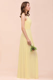 Affordable Daffodil Chiffon Sleeveless Long Bridesmaid Dress with Ruffle