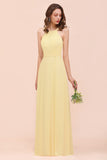 Affordable Daffodil Chiffon Sleeveless Long Bridesmaid Dress with Ruffle