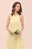 Affordable Daffodil Chiffon Sleeveless Long Bridesmaid Dress with Ruffle
