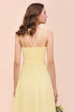 Affordable Daffodil Chiffon Sleeveless Long Bridesmaid Dress with Ruffle