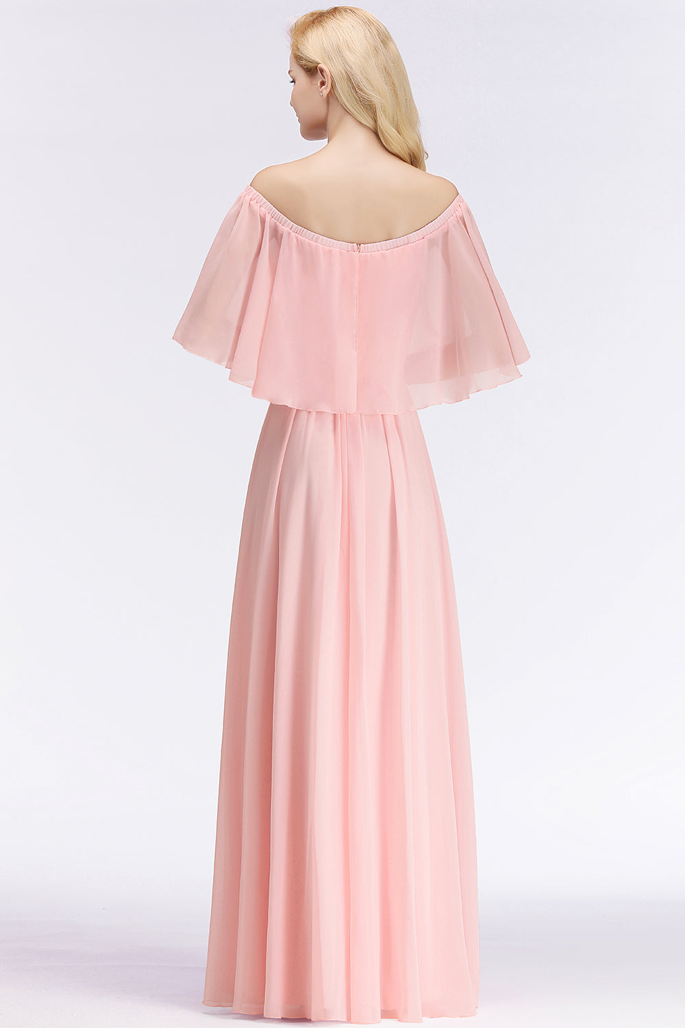 Affordable Flounced Crinkle Halter Bridesmaid Dresses Modest Pink Chiffon Wedding Party Dress