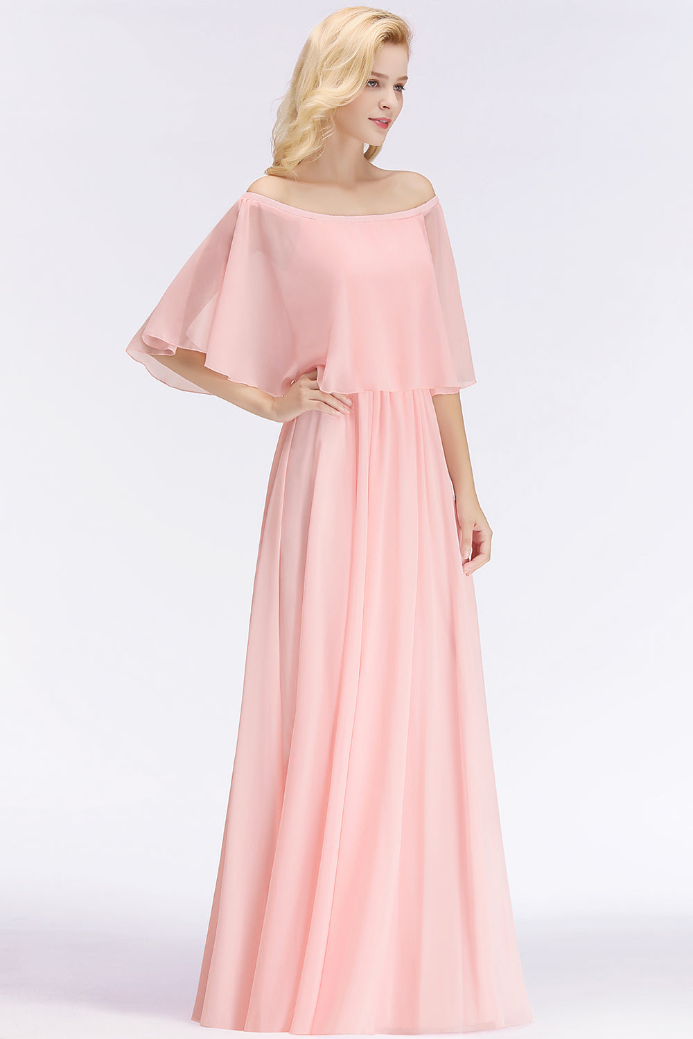 Affordable Flounced Crinkle Halter Bridesmaid Dresses Modest Pink Chiffon Wedding Party Dress