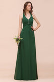 Affordable Halter Beading Ruffle Dark Green Bridesmaid Dress With Shawl
