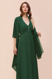 Affordable Halter Beading Ruffle Dark Green Bridesmaid Dress With Shawl