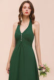 Affordable Halter Beading Ruffle Dark Green Bridesmaid Dress With Shawl