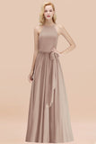 Affordable Halter Bow Long Bridesmaid Dress Modest Burgundy Chiffon Wedding Party Dress
