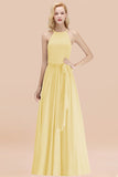 Affordable Halter Bow Long Bridesmaid Dress Modest Burgundy Chiffon Wedding Party Dress