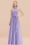 Affordable Halter Bow Long Bridesmaid Dress Modest Burgundy Chiffon Wedding Party Dress
