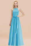 Affordable Halter Bow Long Bridesmaid Dress Modest Burgundy Chiffon Wedding Party Dress