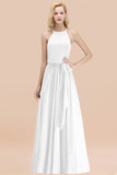 Affordable Halter Bow Long Bridesmaid Dress Modest Burgundy Chiffon Wedding Party Dress