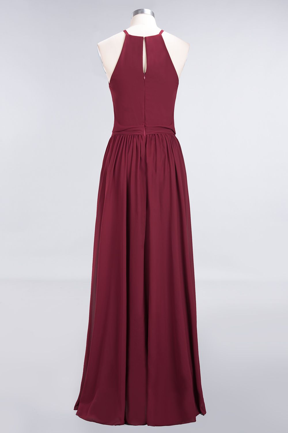 Affordable Halter Bow Long Bridesmaid Dress Modest Burgundy Chiffon Wedding Party Dress