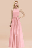 Affordable Halter Bow Long Bridesmaid Dress Modest Burgundy Chiffon Wedding Party Dress
