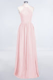 Affordable Halter Sleeveless Long Burgundy Bridesmaid Dress with Ruffle