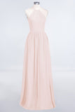 Affordable Halter Sleeveless Long Burgundy Bridesmaid Dress with Ruffle