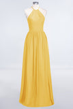 Affordable Halter Sleeveless Long Burgundy Bridesmaid Dress with Ruffle