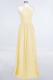 Affordable Halter Sleeveless Long Burgundy Bridesmaid Dress with Ruffle