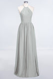 Affordable Halter Sleeveless Long Burgundy Bridesmaid Dress with Ruffle