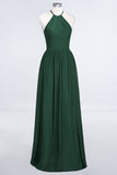 Affordable Halter Sleeveless Long Burgundy Bridesmaid Dress with Ruffle