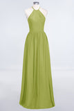 Affordable Halter Sleeveless Long Burgundy Bridesmaid Dress with Ruffle