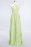 Affordable Halter Sleeveless Long Burgundy Bridesmaid Dress with Ruffle