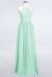 Affordable Halter Sleeveless Long Burgundy Bridesmaid Dress with Ruffle