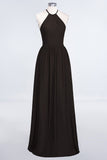Affordable Halter Sleeveless Long Burgundy Bridesmaid Dress with Ruffle