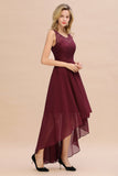 Affordable Hi-Lo Lace Sleeveless Burgundy Chiffon Bridesmaid Dress Online