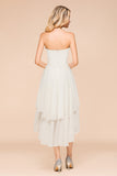 Affordable Hi-Lo Layer Ruffle Ivory Short Bridesmaid Dress with Flower