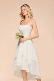 Affordable Hi-Lo Layer Ruffle Ivory Short Bridesmaid Dress with Flower