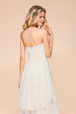 Affordable Hi-Lo Layer Ruffle Ivory Short Bridesmaid Dress with Flower