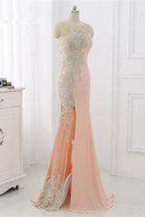 Affordable Jewel Appliques Sleeveless Prom Dresses with Front Slit Online